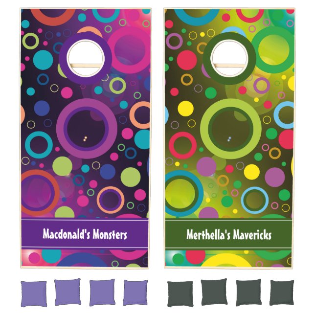 Vibrant Circles Rings Personalized PURPLE GREEN Cornhole Set (Set)