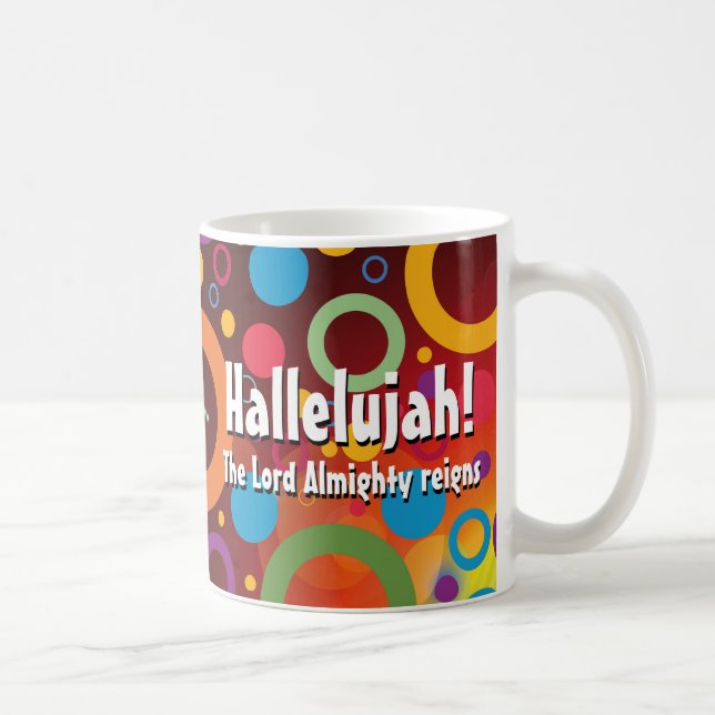Vibrant Circles Rings Retro HALLELUJAH! Christian Coffee Mug (Right)