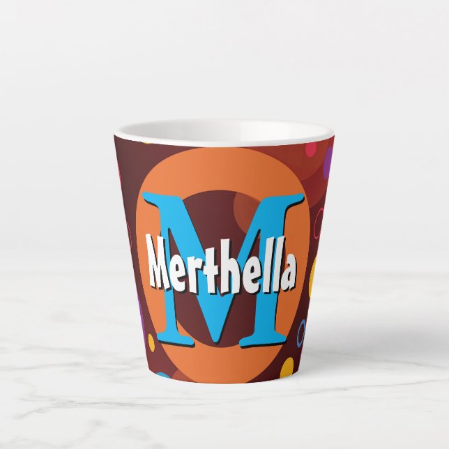 Vibrant Circles Rings Retro Monogram Personalized Latte Mug (Front)