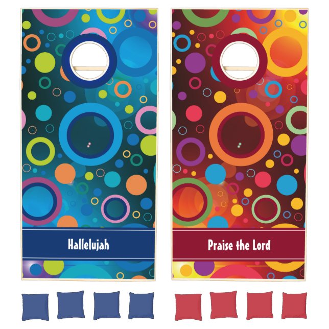 Vibrant Circles Rings Retro Personalized RED BLUE Cornhole Set (Set)
