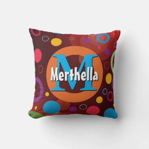 Vibrant Circles Rings Retro Personalized Throw Pillow