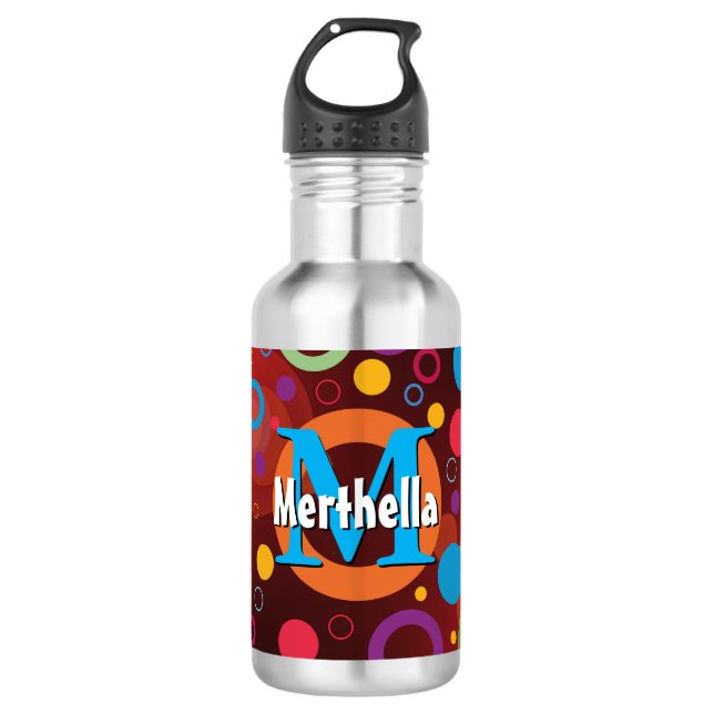 Vibrant Circles Rings Retro SCRIPTURE Personalized Stainless Steel Water Bottle (Front)