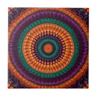Vibrant Circular Orange, Teal, Purple, Green Ceramic Tile