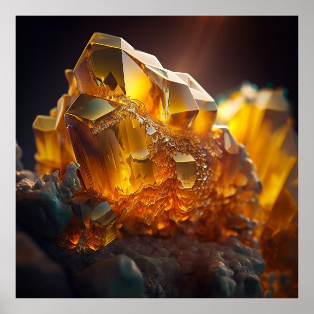 Vibrant Citrine Gemstone, Macro Shot Poster (Front)
