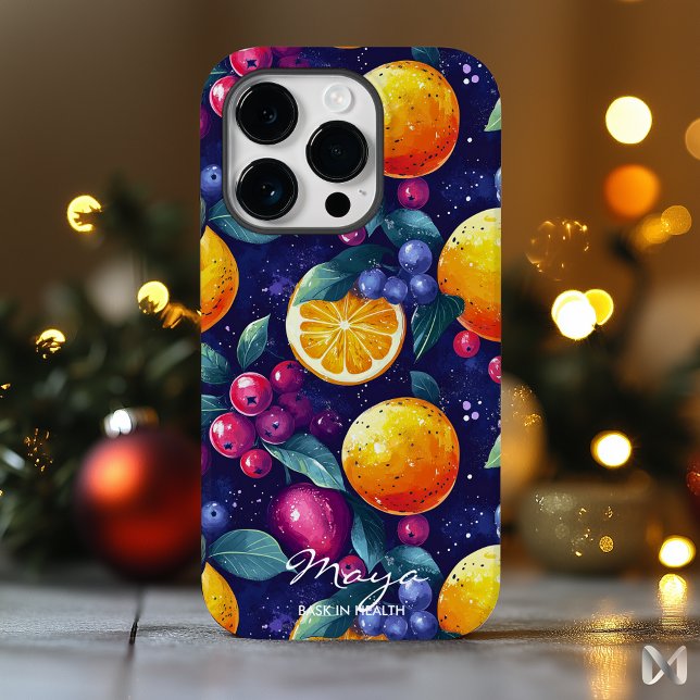 Vibrant Citrus and Berry Fruits Design & Bold Dark Case-Mate iPhone Case (Creator Uploaded)