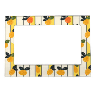 Vibrant Citrus Fruit Pattern with Green Leaves (2) Magnetic Frame