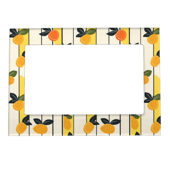 Vibrant Citrus Fruit Pattern with Green Leaves (2) Magnetic Frame (Front)