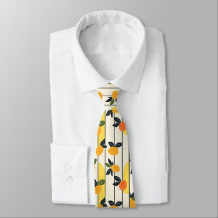 Vibrant Citrus Fruit Pattern with Green Leaves (2) Neck Tie