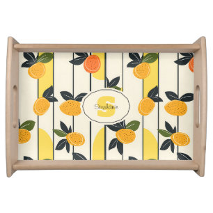 Vibrant Citrus Fruit Pattern with Green Leaves (2) Serving Tray