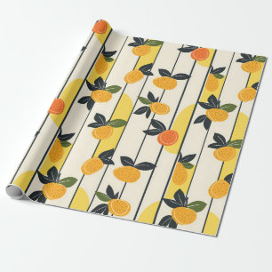 Vibrant Citrus Fruit Pattern with Green Leaves (2) Wrapping Paper