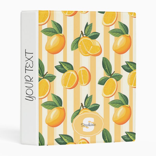 Vibrant Citrus Fruit Pattern with Green Leaves (3) Mini Binder (Front/Spine)