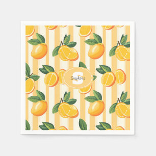 Vibrant Citrus Fruit Pattern with Green Leaves (3) Napkins