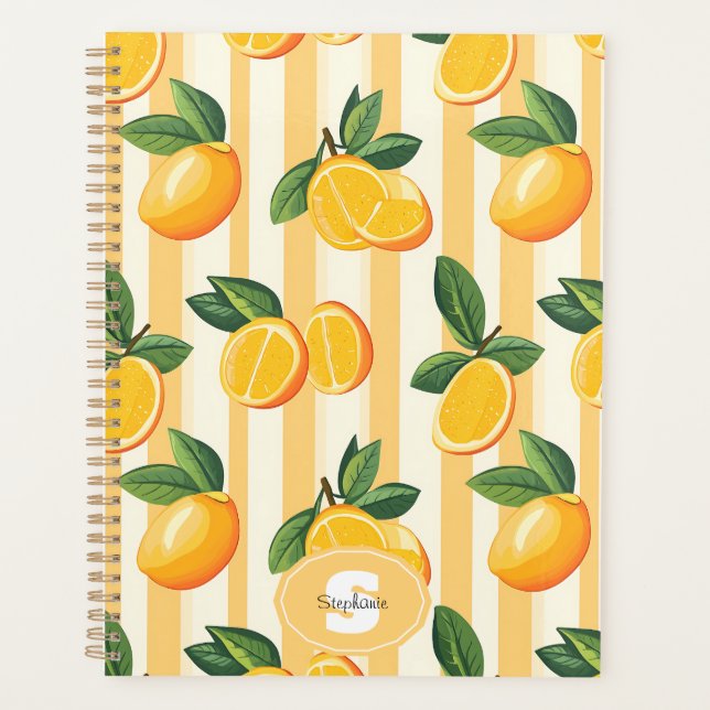 Vibrant Citrus Fruit Pattern with Green Leaves (3) Planner (Front)