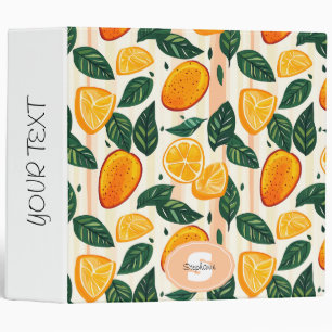 Vibrant Citrus Fruit Pattern with Green Leaves 3 Ring Binder