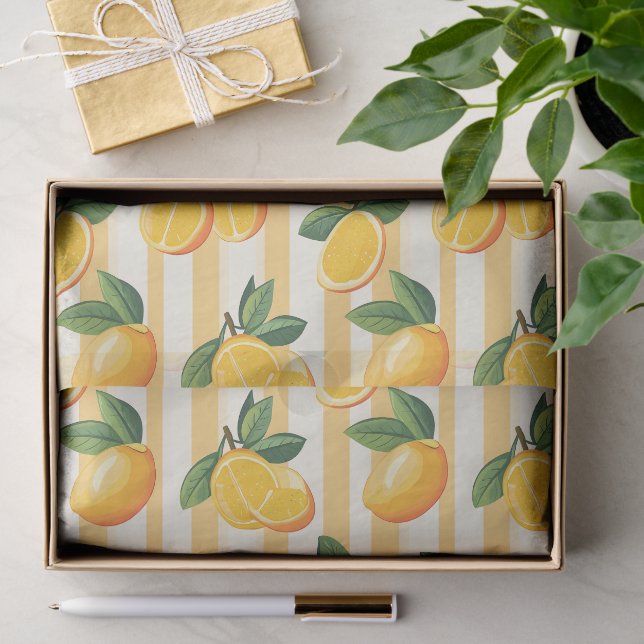 Vibrant Citrus Fruit Pattern with Green Leaves (3) Tissue Paper (Gift)