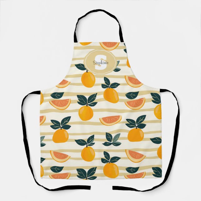 Vibrant Citrus Fruit Pattern with Green Leaves (4) Apron (Front)