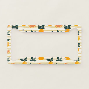 Vibrant Citrus Fruit Pattern with Green Leaves (4) License Plate Frame
