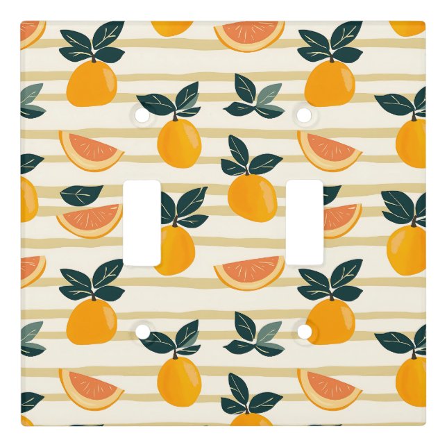 Vibrant Citrus Fruit Pattern with Green Leaves (4) Light Switch Cover (Front)