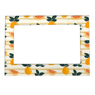 Vibrant Citrus Fruit Pattern with Green Leaves (4) Magnetic Frame
