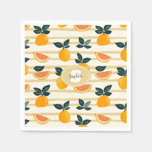 Vibrant Citrus Fruit Pattern with Green Leaves (4) Napkins
