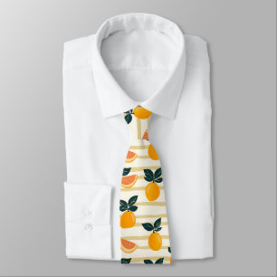 Vibrant Citrus Fruit Pattern with Green Leaves (4) Neck Tie