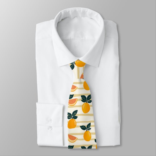 Vibrant Citrus Fruit Pattern with Green Leaves (4) Neck Tie (Tied)