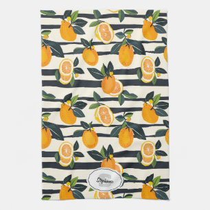 Vibrant Citrus Fruit Pattern with Green Leaves (5) Kitchen Towel