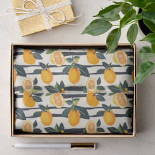 Vibrant Citrus Fruit Pattern with Green Leaves (5) Tissue Paper