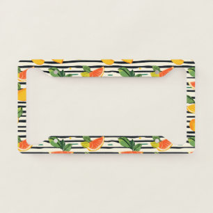 Vibrant Citrus Fruit Pattern with Green Leaves (6) License Plate Frame