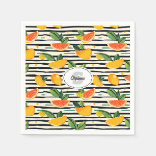 Vibrant Citrus Fruit Pattern with Green Leaves (6) Napkins