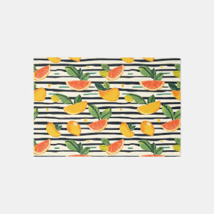 Vibrant Citrus Fruit Pattern with Green Leaves (6) Outdoor Rug