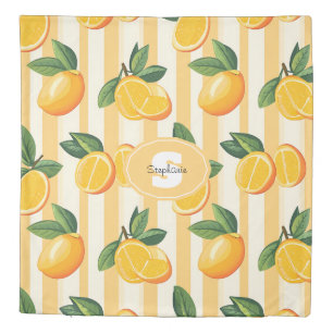 Vibrant Citrus Fruit Pattern with Green Leaves () Duvet Cover