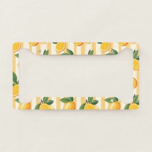 Vibrant Citrus Fruit Pattern with Green Leaves () License Plate Frame