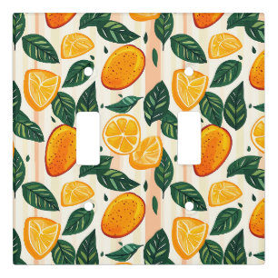 Vibrant Citrus Fruit Pattern with Green Leaves Light Switch Cover