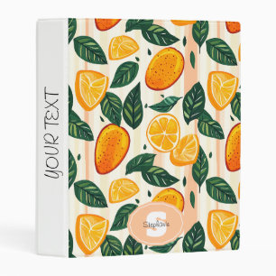 Vibrant Citrus Fruit Pattern with Green Leaves Mini Binder