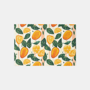 Vibrant Citrus Fruit Pattern with Green Leaves Outdoor Rug