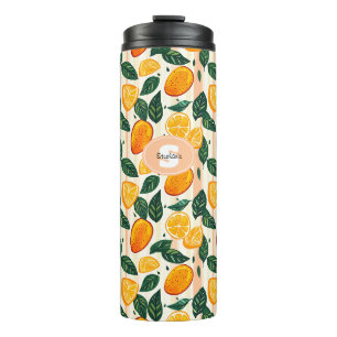 Vibrant Citrus Fruit Pattern with Green Leaves Thermal Tumbler