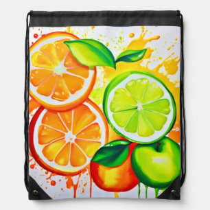 Vibrant Citrus Fruit Splash Art Drawstring Bag