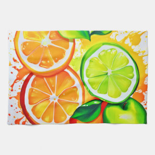 Vibrant Citrus Fruit Splash Art Kitchen Towel
