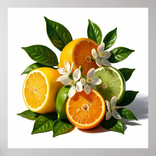 Vibrant Citrus Fruits Blossoms Realistic Poster (Front)