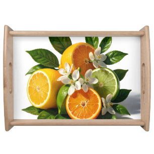 Vibrant Citrus Fruits Blossoms Realistic Serving Tray