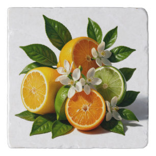 Vibrant Citrus Fruits Blossoms Realistic Trivet