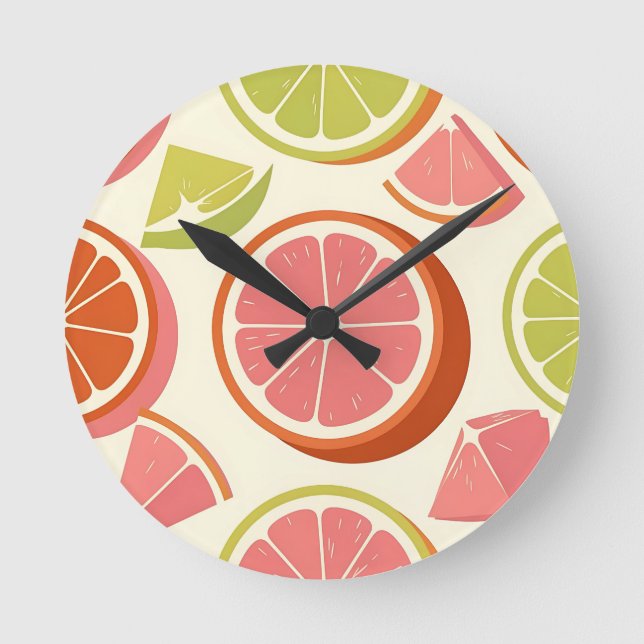 Vibrant Citrus Grapefruit Orange Lime Slices  Round Clock (Front)