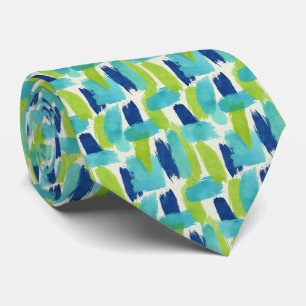 Vibrant Citrus Green and Coastal Blue Abstract Neck Tie