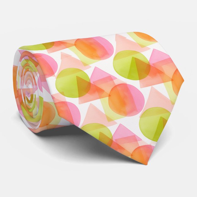 Vibrant Citrus Green and Pinky Pink Watercolor Neck Tie (Rolled)