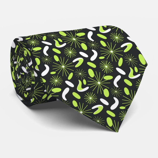 Vibrant Citrus Green Mid-Century Modern Starburst  Neck Tie (Rolled)