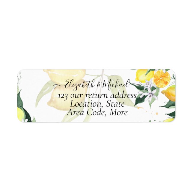 Vibrant Citrus Lemons Wedding Label (Front)