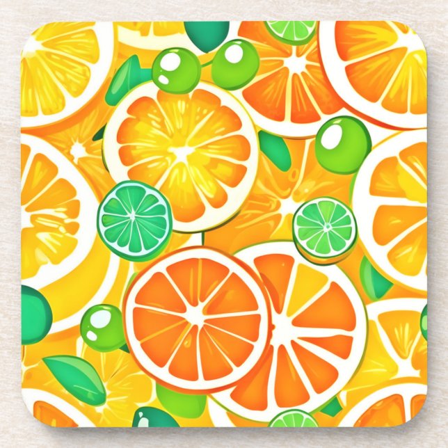 Vibrant Citrus Medley - Fresh & Juicy Slices Beverage Coaster (Front)