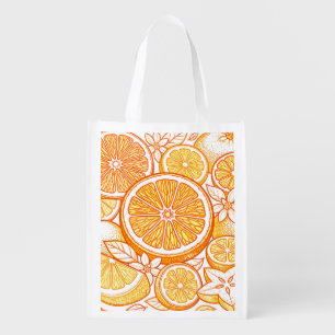 Vibrant Citrus Orange Slice Pattern Grocery Bag