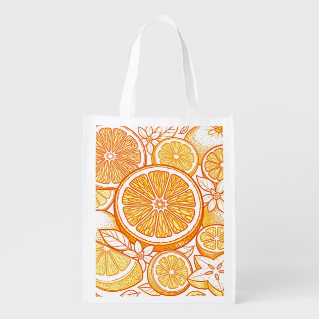 Vibrant Citrus Orange Slice Pattern Grocery Bag (Front)